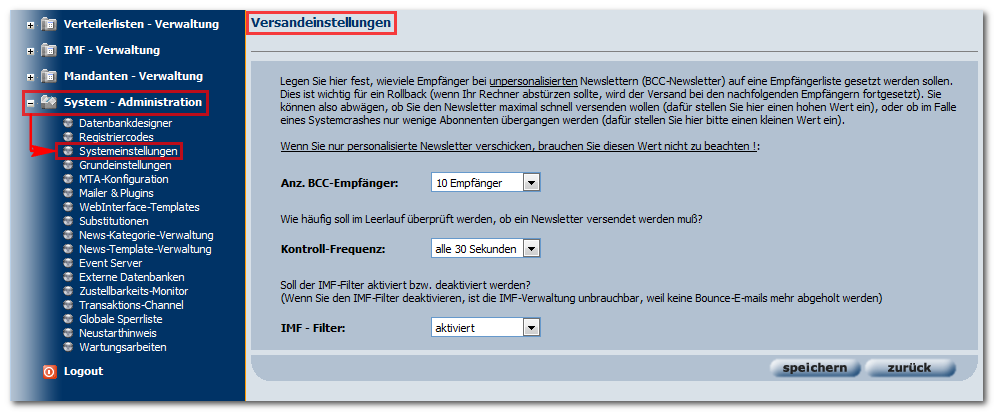 Versand_Einstellungen_Email_Marketing_Software_BACKCLICK