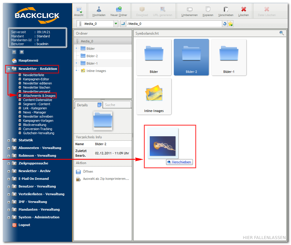 Upload im Medienmanager_Email_Marketing_Software_BACKCLICK